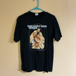 Black Graphic T-Shirt with Band Print